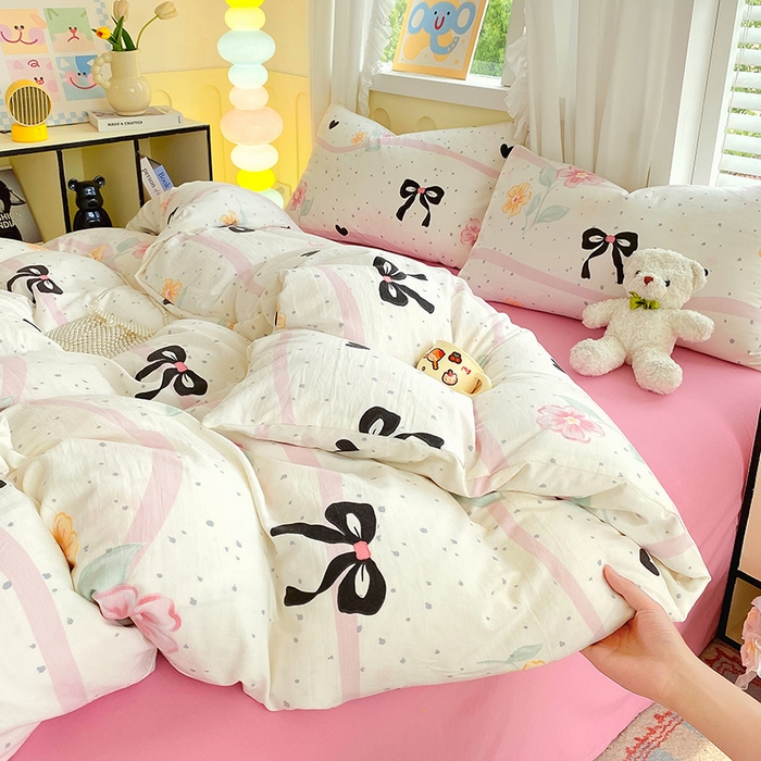 91家纺网 家纺一手货源 找家纺 雨彤家纺 2025年新款软糯糯云朵水洗棉印花四件套 氧气周末