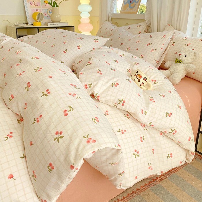 雨彤家纺 2025年新款软糯糯云朵水洗棉印花四件套 樱之恋