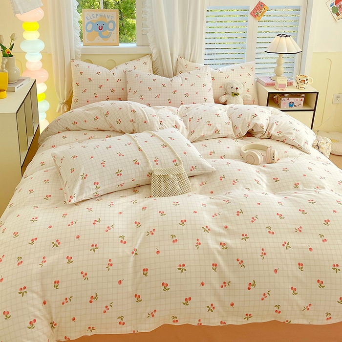 91家纺网 家纺一手货源 找家纺 雨彤家纺 2025年新款软糯糯云朵水洗棉印花四件套 樱之恋