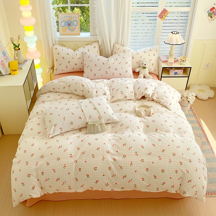 91家纺网 家纺一手货源 找家纺 雨彤家纺 2025年新款软糯糯云朵水洗棉印花四件套 樱之恋