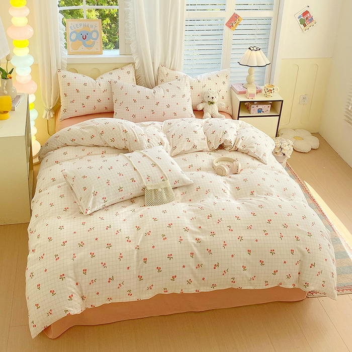 91家纺网 家纺一手货源 找家纺 雨彤家纺 2025年新款软糯糯云朵水洗棉印花四件套 樱之恋