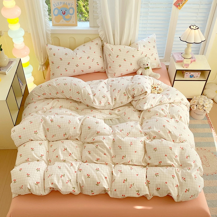 91家纺网 家纺一手货源 找家纺 雨彤家纺 2025年新款软糯糯云朵水洗棉印花四件套 樱之恋