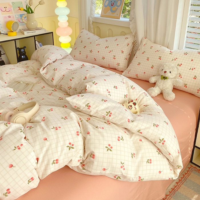 91家纺网 家纺一手货源 找家纺 雨彤家纺 2025年新款软糯糯云朵水洗棉印花四件套 樱之恋