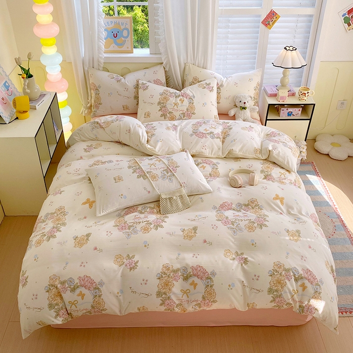 91家纺网 家纺一手货源 找家纺 雨彤家纺 2025年新款软糯糯云朵水洗棉印花四件套 优乐花语