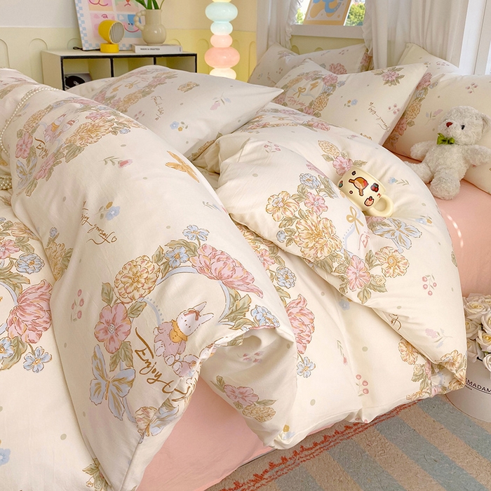 91家纺网 家纺一手货源 找家纺 雨彤家纺 2025年新款软糯糯云朵水洗棉印花四件套 优乐花语