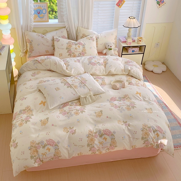 91家纺网 家纺一手货源 找家纺 雨彤家纺 2025年新款软糯糯云朵水洗棉印花四件套 优乐花语