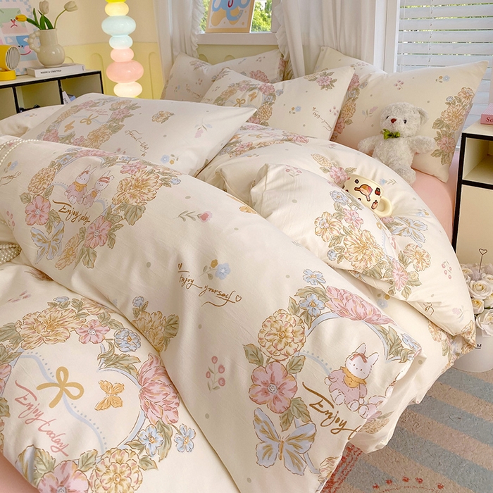 91家纺网 家纺一手货源 找家纺 雨彤家纺 2025年新款软糯糯云朵水洗棉印花四件套 优乐花语