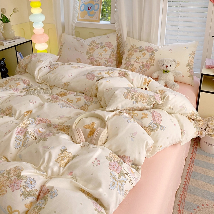 91家纺网 家纺一手货源 找家纺 雨彤家纺 2025年新款软糯糯云朵水洗棉印花四件套 优乐花语