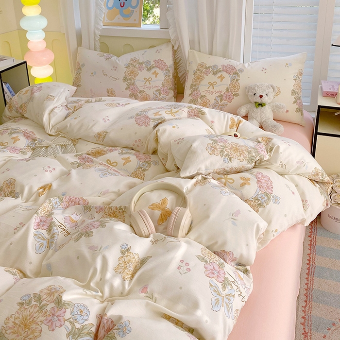 91家纺网 家纺一手货源 找家纺 雨彤家纺 2025年新款软糯糯云朵水洗棉印花四件套 优乐花语