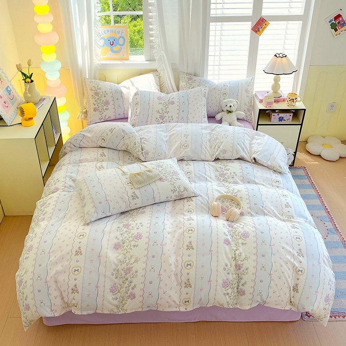 91家纺网 家纺一手货源 找家纺 雨彤家纺 2025年新款软糯糯云朵水洗棉印花四件套 知音花彩