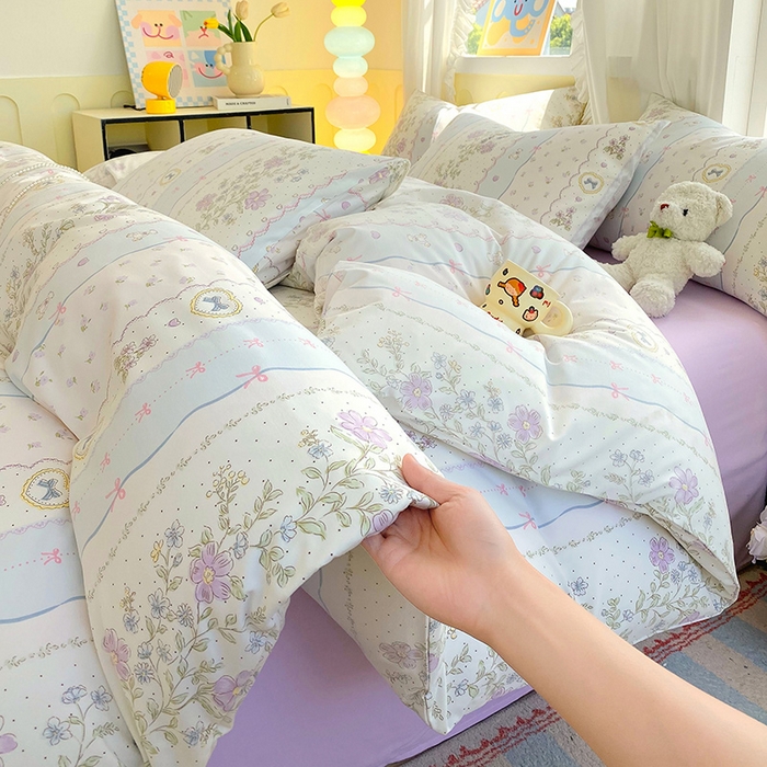 91家纺网 家纺一手货源 找家纺 雨彤家纺 2025年新款软糯糯云朵水洗棉印花四件套 知音花彩