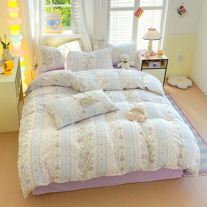 91家纺网 家纺一手货源 找家纺 雨彤家纺 2025年新款软糯糯云朵水洗棉印花四件套 知音花彩