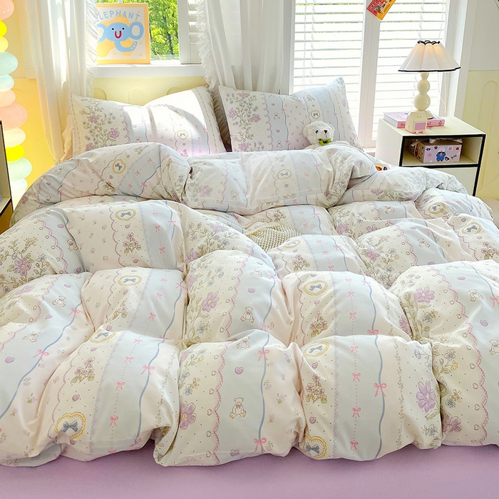 91家纺网 家纺一手货源 找家纺 雨彤家纺 2025年新款软糯糯云朵水洗棉印花四件套 知音花彩