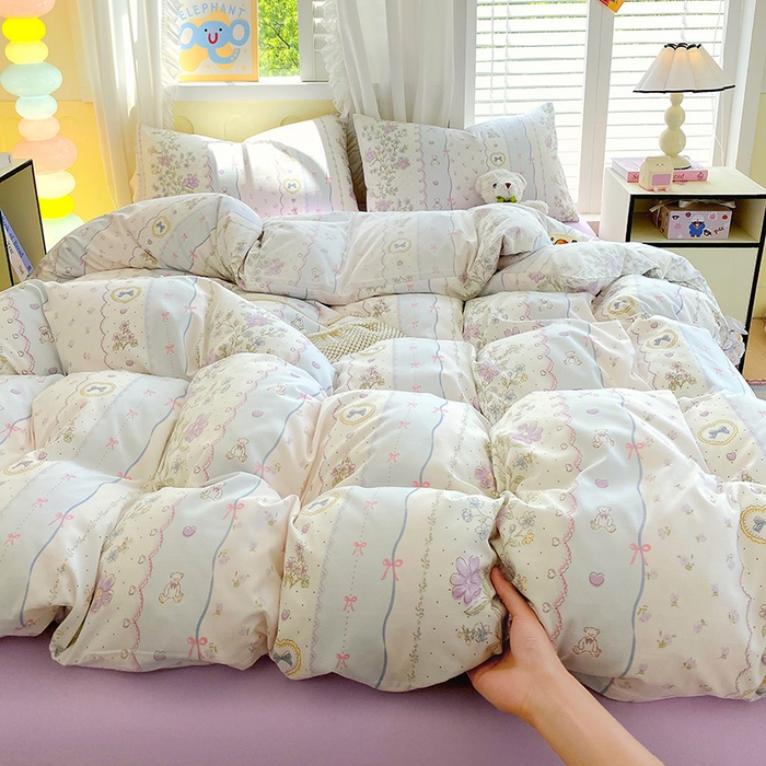 91家纺网 家纺一手货源 找家纺 雨彤家纺 2025年新款软糯糯云朵水洗棉印花四件套 知音花彩