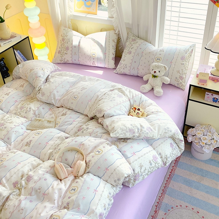 91家纺网 家纺一手货源 找家纺 雨彤家纺 2025年新款软糯糯云朵水洗棉印花四件套 知音花彩