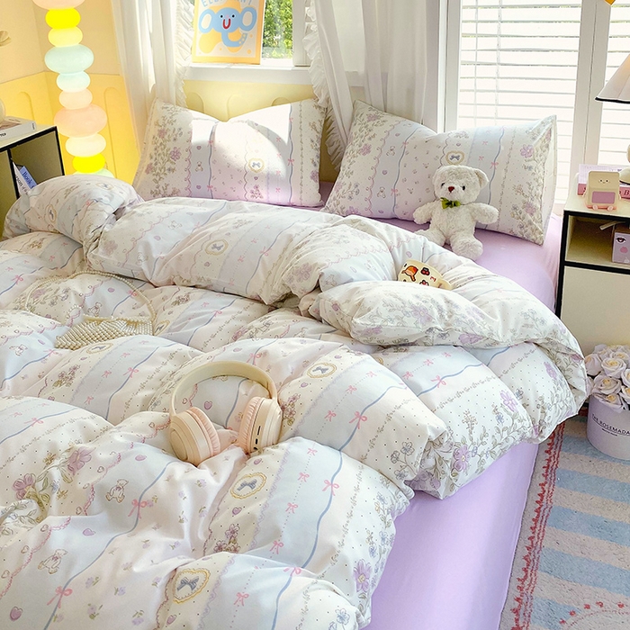 91家纺网 家纺一手货源 找家纺 雨彤家纺 2025年新款软糯糯云朵水洗棉印花四件套 知音花彩