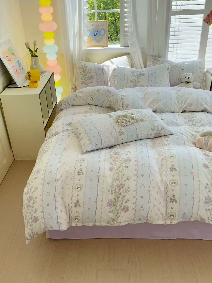 91家纺网 家纺一手货源 找家纺 雨彤家纺 2025年新款软糯糯云朵水洗棉印花四件套 知音花彩