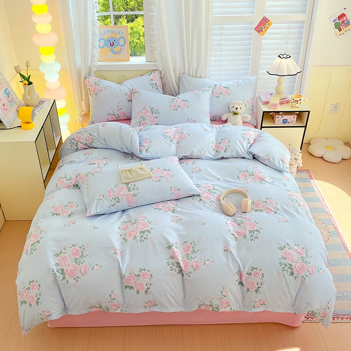 91家纺网 家纺一手货源 找家纺 雨彤家纺 2025年新款软糯糯云朵水洗棉印花四件套 妆立春风