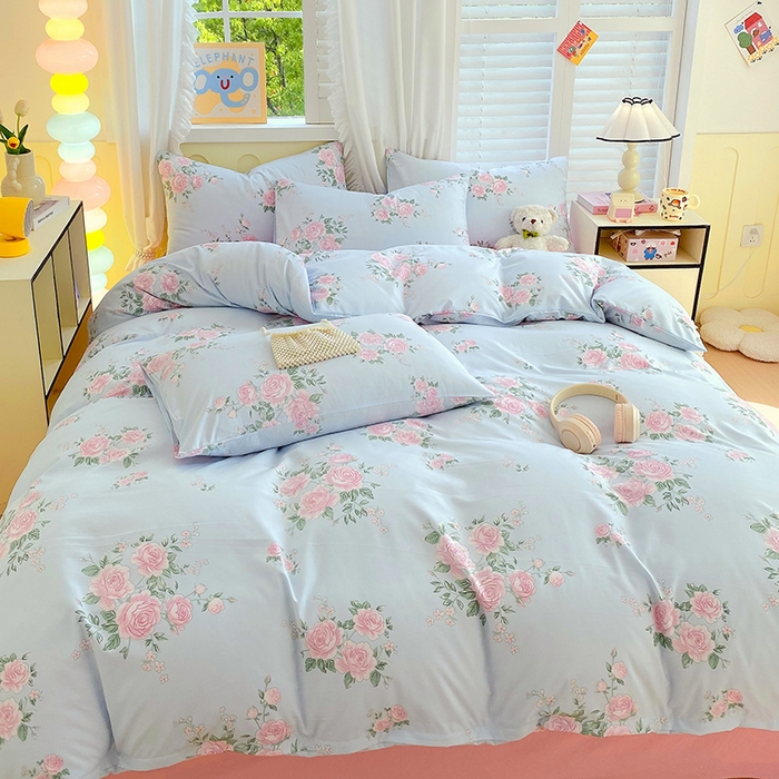 91家纺网 家纺一手货源 找家纺 雨彤家纺 2025年新款软糯糯云朵水洗棉印花四件套 妆立春风