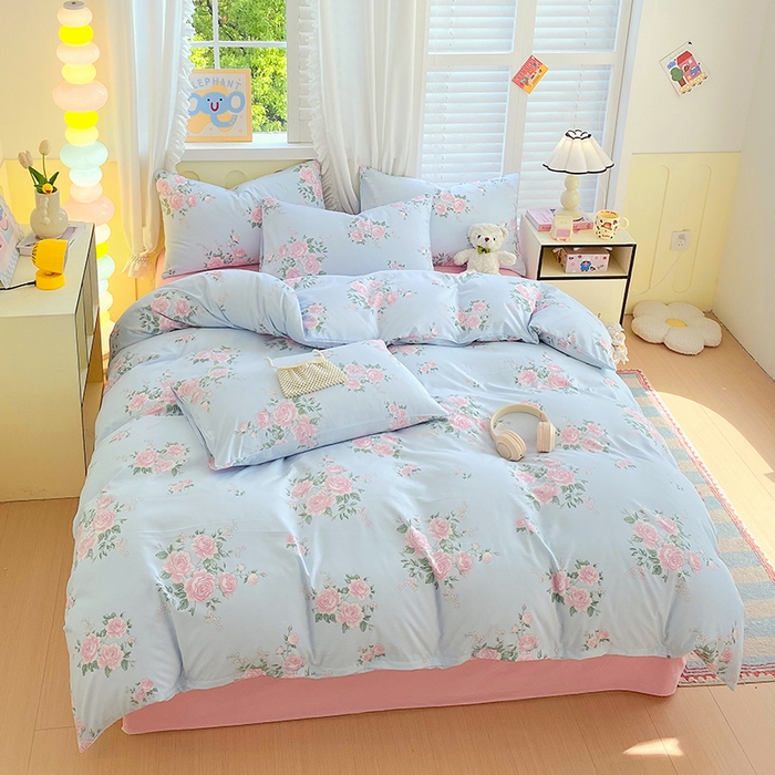 91家纺网 家纺一手货源 找家纺 雨彤家纺 2025年新款软糯糯云朵水洗棉印花四件套 妆立春风