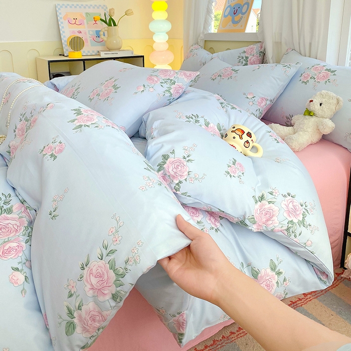 91家纺网 家纺一手货源 找家纺 雨彤家纺 2025年新款软糯糯云朵水洗棉印花四件套 妆立春风