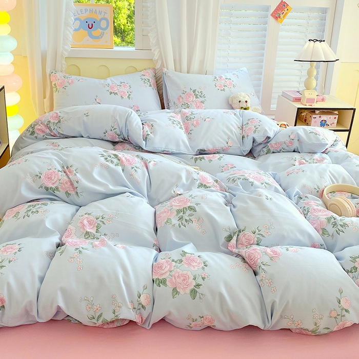 91家纺网 家纺一手货源 找家纺 雨彤家纺 2025年新款软糯糯云朵水洗棉印花四件套 妆立春风