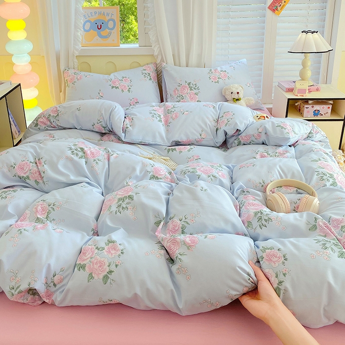 91家纺网 家纺一手货源 找家纺 雨彤家纺 2025年新款软糯糯云朵水洗棉印花四件套 妆立春风