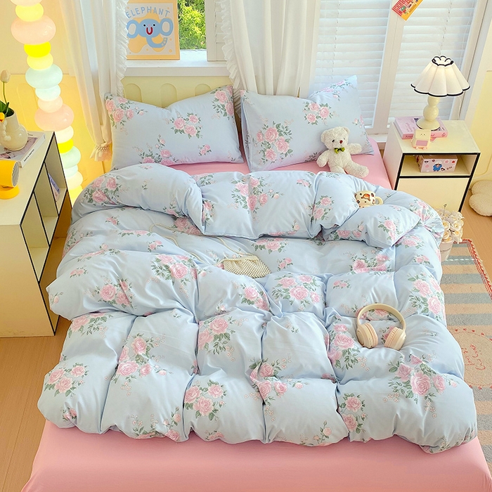 91家纺网 家纺一手货源 找家纺 雨彤家纺 2025年新款软糯糯云朵水洗棉印花四件套 妆立春风