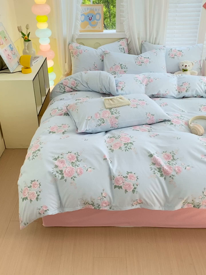 91家纺网 家纺一手货源 找家纺 雨彤家纺 2025年新款软糯糯云朵水洗棉印花四件套 妆立春风