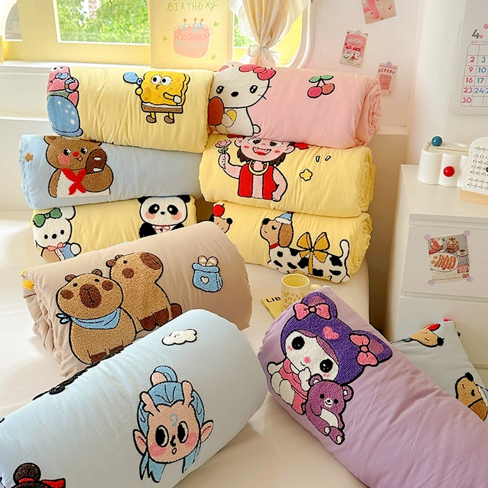 91家纺网 家纺一手货源 找家纺 易辰美 2023新款迪士尼卡通毛巾绣牛奶绒羊羔绒四件套 琳娜贝贝