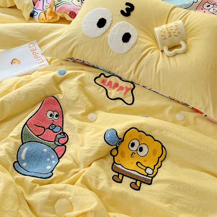 91家纺网 家纺一手货源 找家纺 易辰美 2025新款水洗棉毛巾绣夏被空调被夏凉被四件套 海宝宝