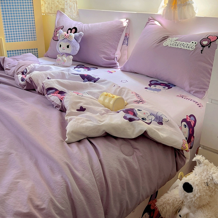 91家纺网 家纺一手货源 找家纺 易辰美 2025新款水洗棉毛巾绣夏被空调被夏凉被四件套 库洛米