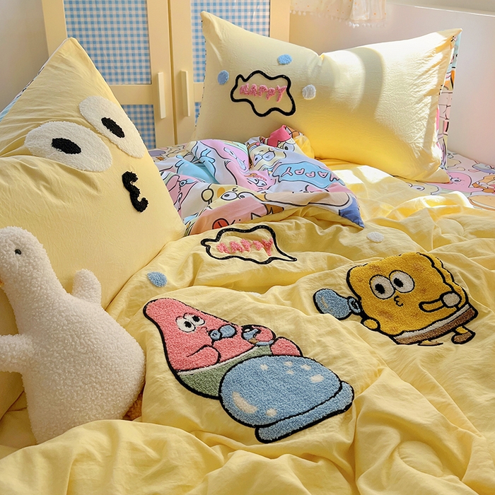 91家纺网 家纺一手货源 找家纺 易辰美 2025新款水洗棉毛巾绣夏被空调被夏凉被四件套 海宝宝