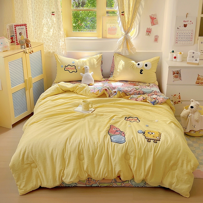 91家纺网 家纺一手货源 找家纺 易辰美 2025新款水洗棉毛巾绣夏被空调被夏凉被四件套 海宝宝