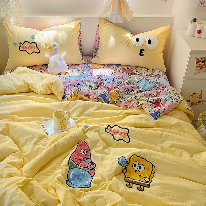 91家纺网 家纺一手货源 找家纺 易辰美 2025新款水洗棉毛巾绣夏被空调被夏凉被四件套 海宝宝