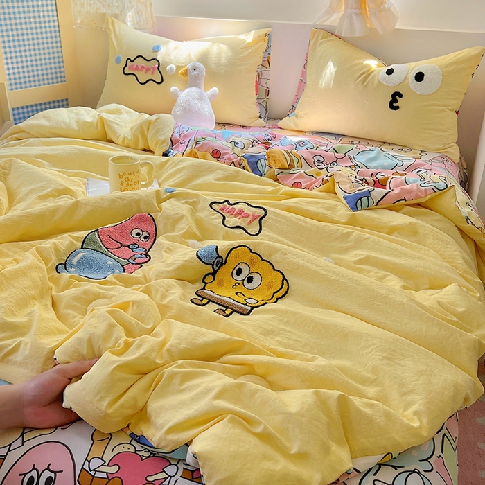 91家纺网 家纺一手货源 找家纺 易辰美 2025新款水洗棉毛巾绣夏被空调被夏凉被四件套 海宝宝