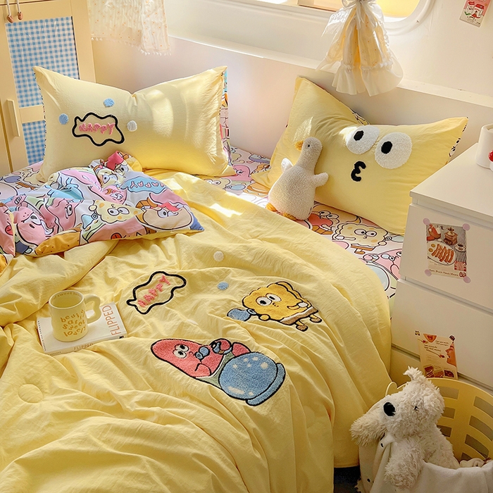 91家纺网 家纺一手货源 找家纺 易辰美 2025新款水洗棉毛巾绣夏被空调被夏凉被四件套 海宝宝