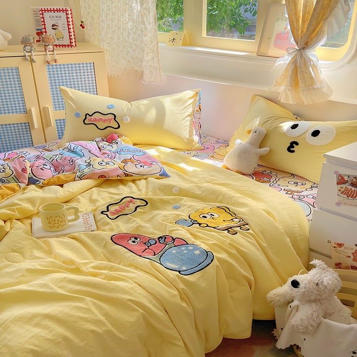 91家纺网 家纺一手货源 找家纺 易辰美 2025新款水洗棉毛巾绣夏被空调被夏凉被四件套 海宝宝