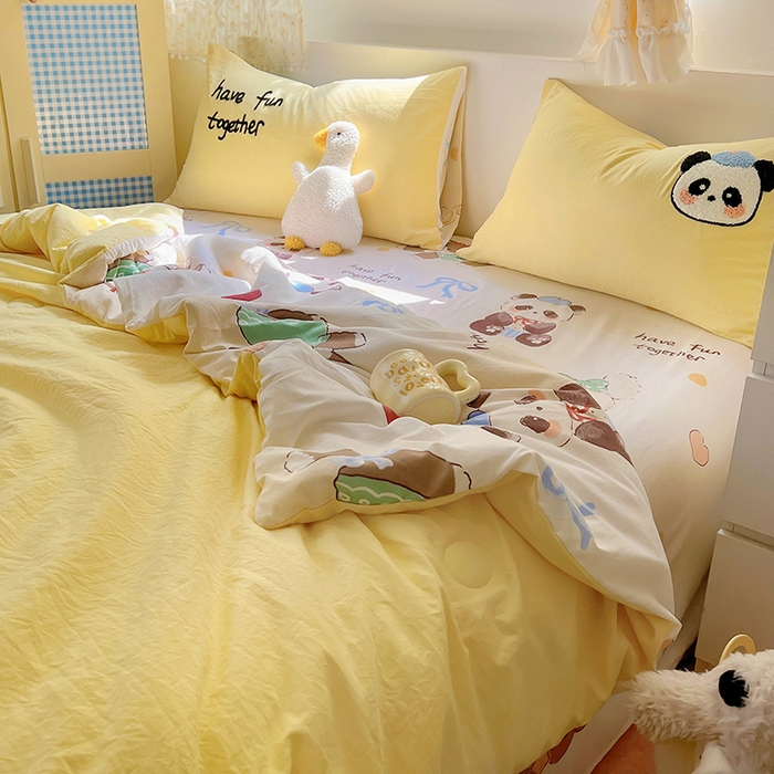 91家纺网 家纺一手货源 找家纺 易辰美 2025新款水洗棉毛巾绣夏被空调被夏凉被四件套 梦幻动物园