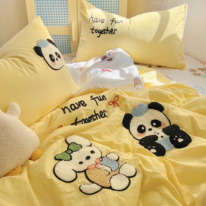 91家纺网 家纺一手货源 找家纺 易辰美 2025新款水洗棉毛巾绣夏被空调被夏凉被四件套 梦幻动物园