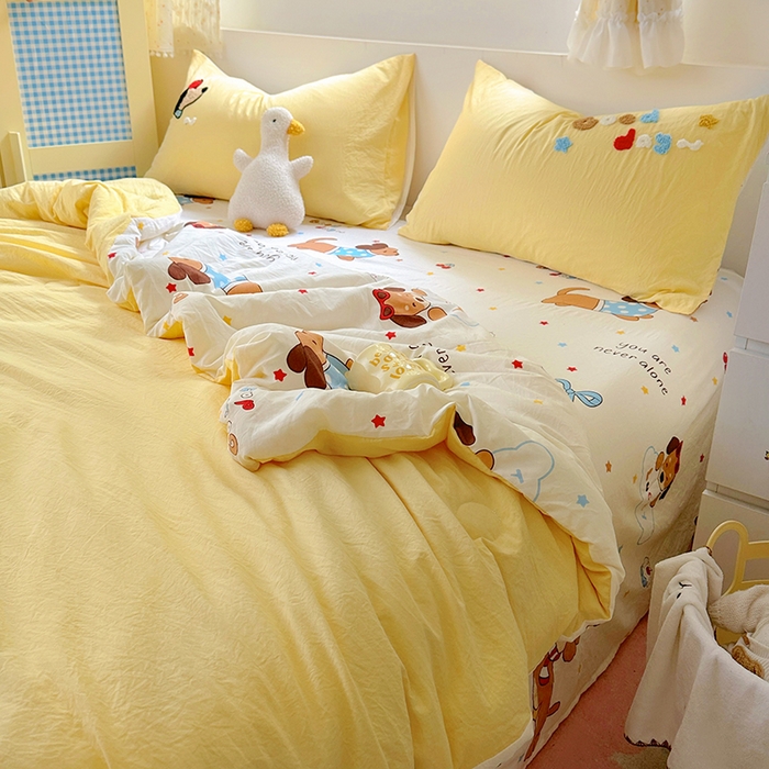 91家纺网 家纺一手货源 找家纺 易辰美 2025新款水洗棉毛巾绣夏被空调被夏凉被四件套 斑点狗（黄）