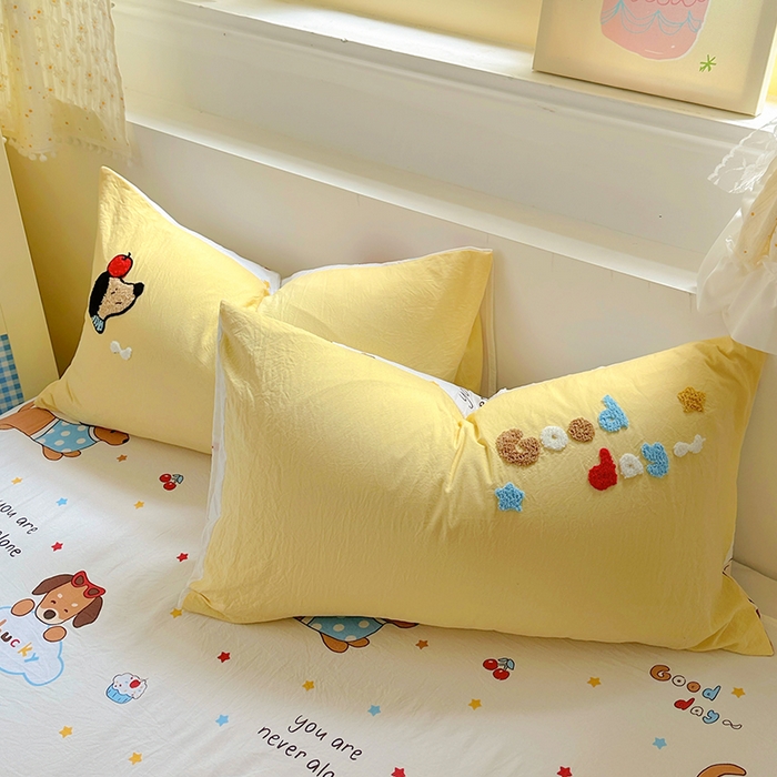 91家纺网 家纺一手货源 找家纺 易辰美 2025新款水洗棉毛巾绣夏被空调被夏凉被四件套 斑点狗（黄）