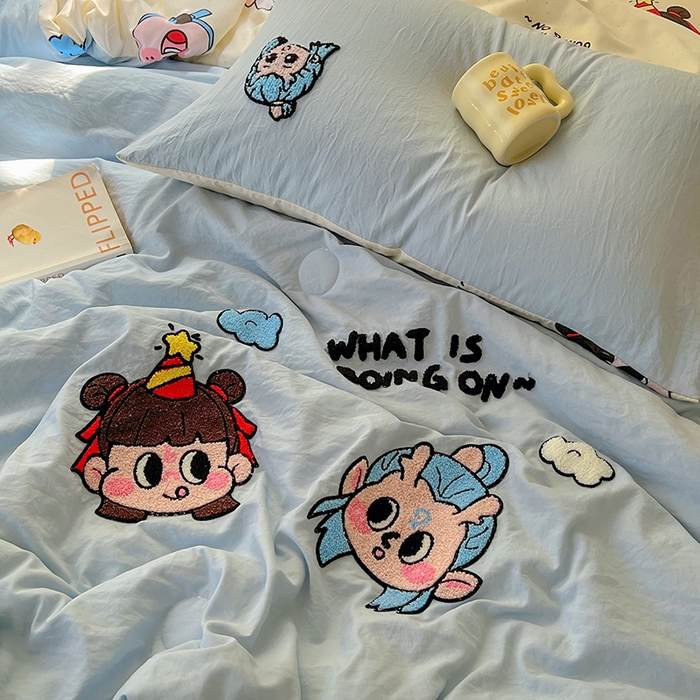 易辰美 2025新款水洗棉毛巾绣夏被空调被夏凉被四件套 哪吒敖冰（兰）