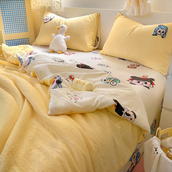 91家纺网 家纺一手货源 找家纺 易辰美 2025新款水洗棉毛巾绣夏被空调被夏凉被四件套 小哪吒（黄）