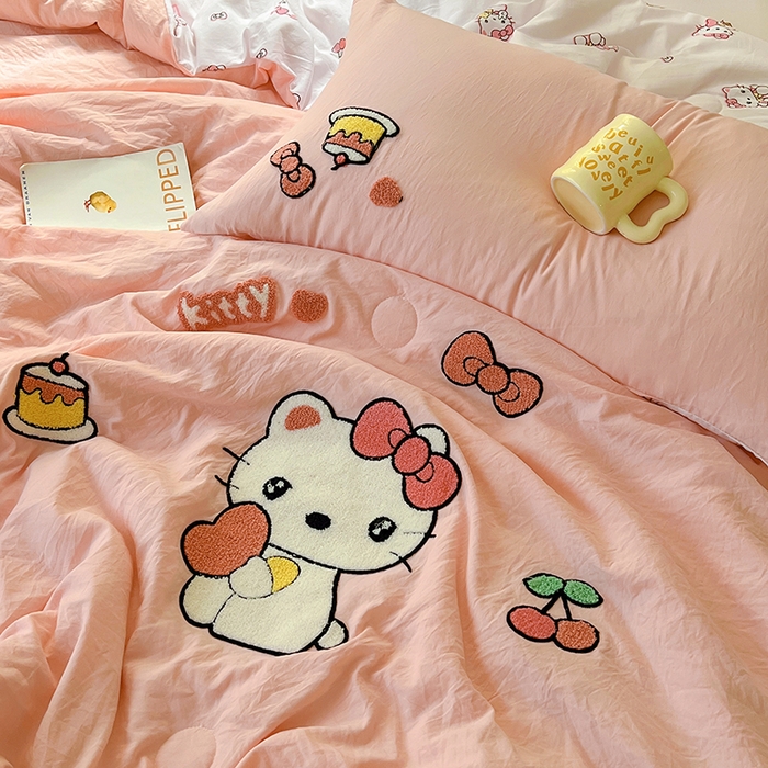 易辰美 2025新款水洗棉毛巾绣夏被空调被夏凉被四件套 KT猫