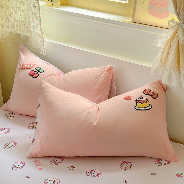 91家纺网 家纺一手货源 找家纺 易辰美 2025新款水洗棉毛巾绣夏被空调被夏凉被四件套 KT猫