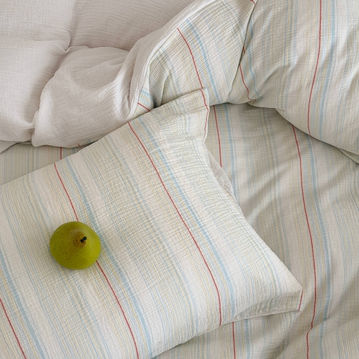 91家纺网 家纺一手货源 找家纺 山舍家居 2025春夏新款全棉纯棉色织纱布四件套-香草系列-亮色系 香草冰淇淋