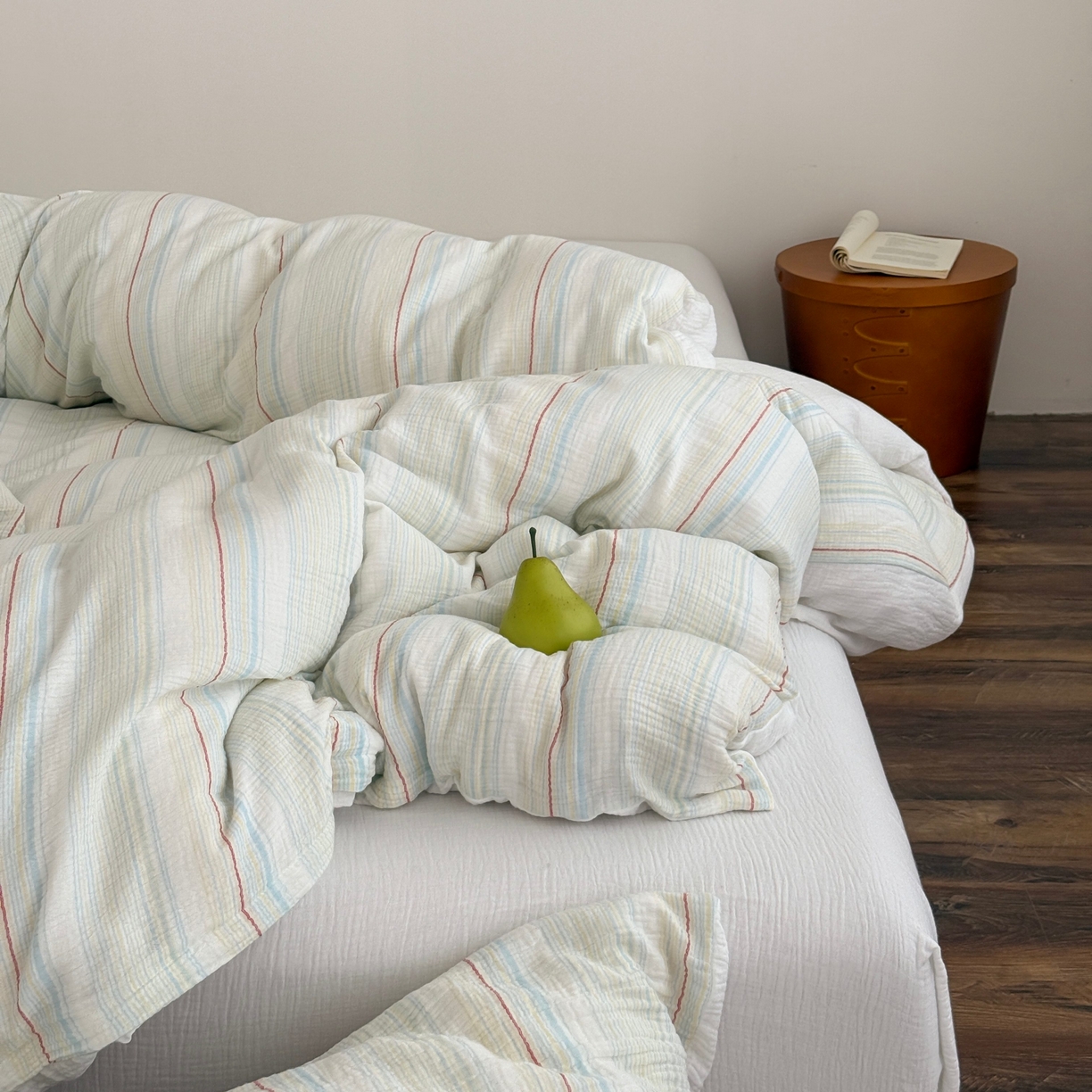 91家纺网 家纺一手货源 找家纺 山舍家居 2025春夏新款全棉纯棉色织纱布四件套-香草系列-亮色系 香草冰淇淋