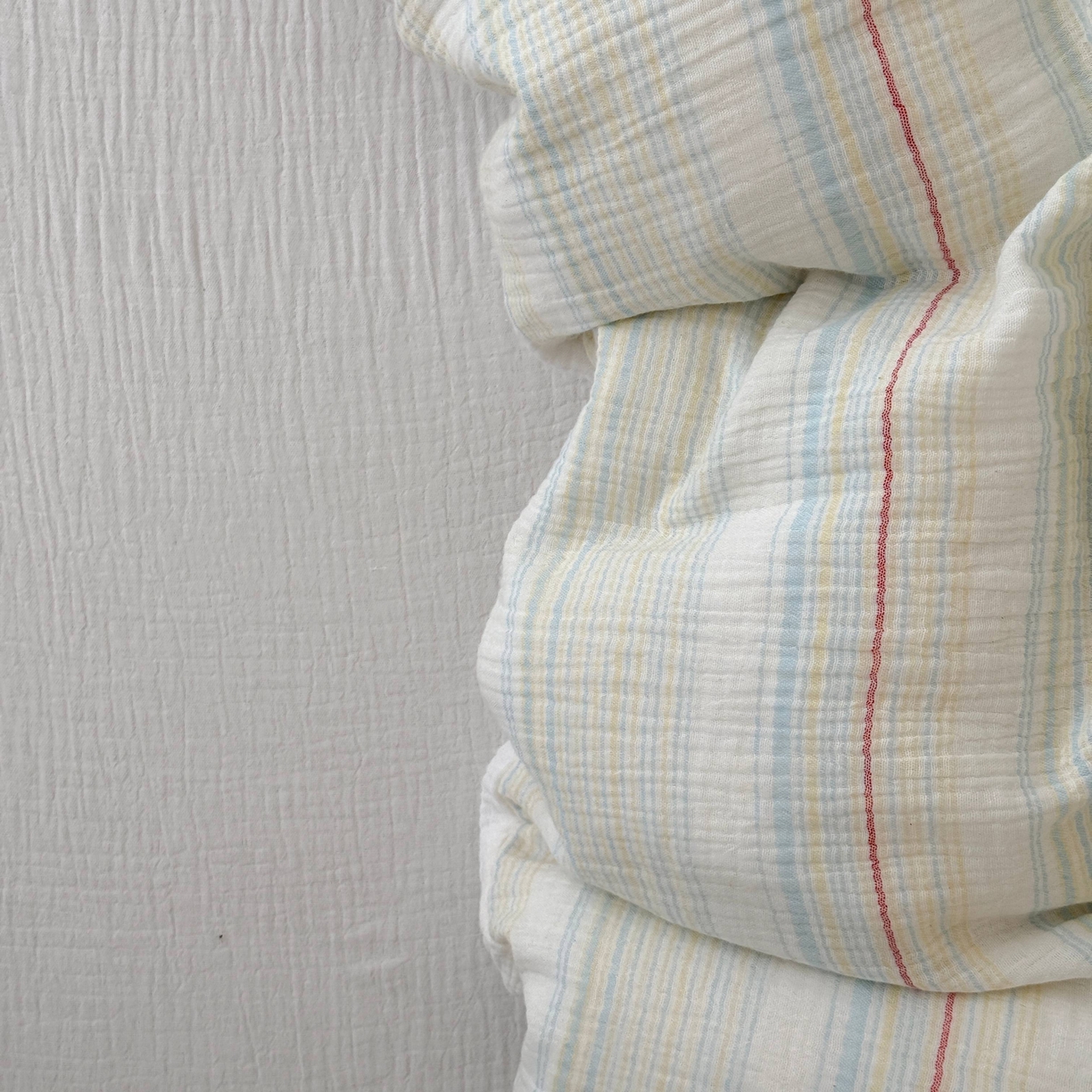 91家纺网 家纺一手货源 找家纺 山舍家居 2025春夏新款全棉纯棉色织纱布四件套-香草系列-亮色系 香草冰淇淋