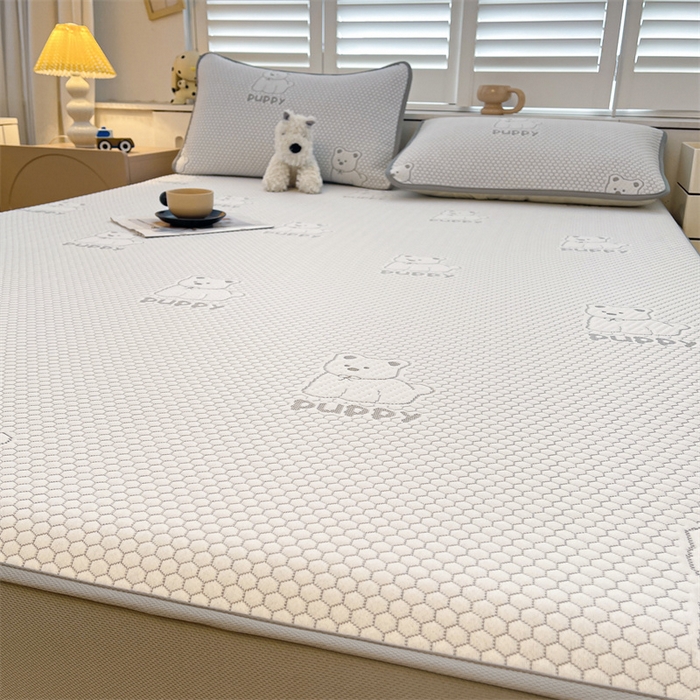 91家纺网 家纺一手货源 找家纺 喜居 2025新款A类凉感豆豆席床笠款 冰小汪-灰